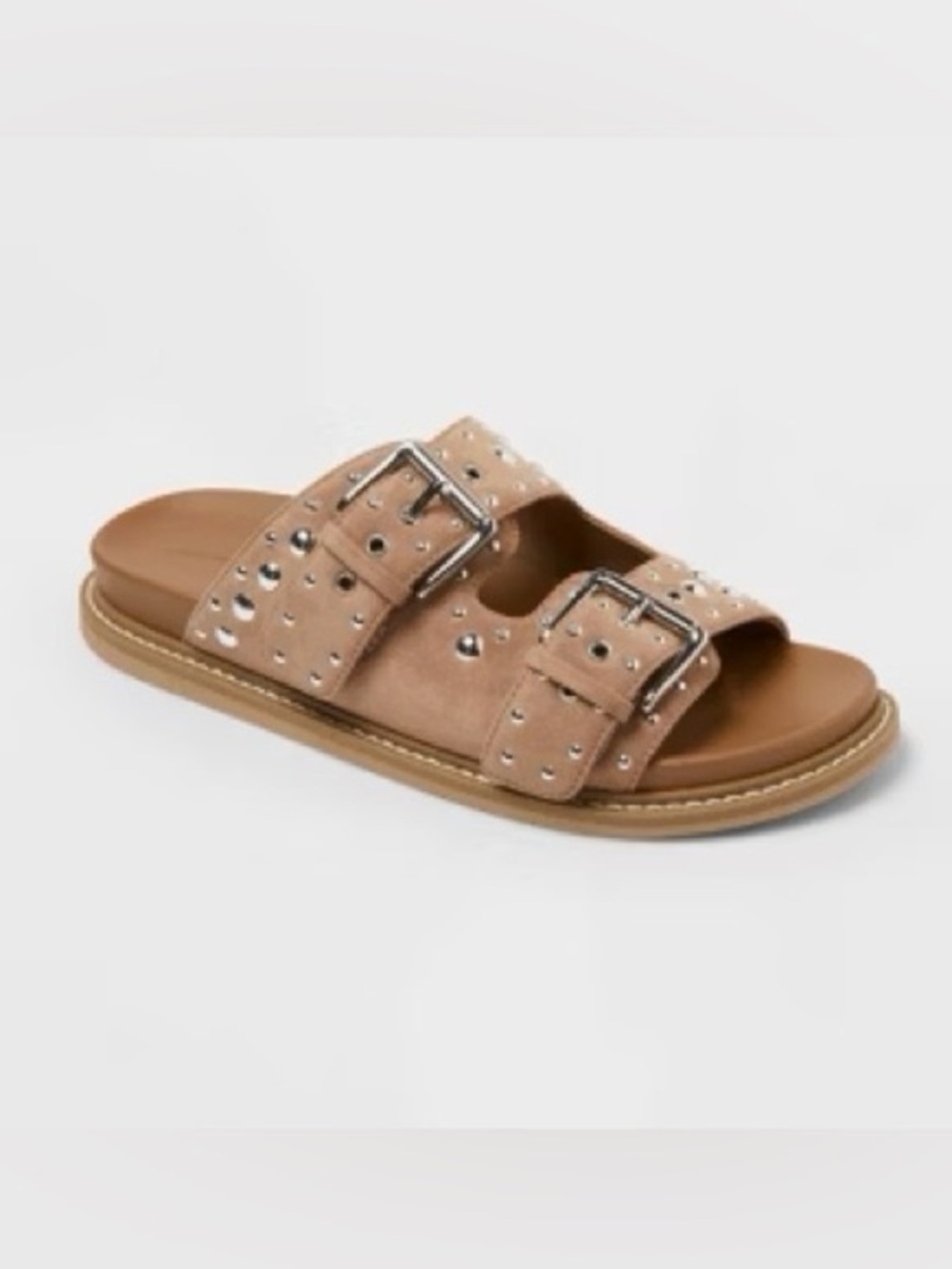 NWT Universal Thread Hayes Studded Double-Buckle Slide Sandal Taupe Tan Size 7.5